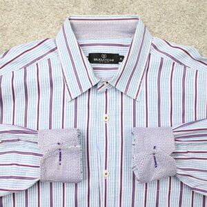 Bugatchi Uomo Shirt Mens XL Blue/Pink/Purple Striped Cotton Long Sleeve Button